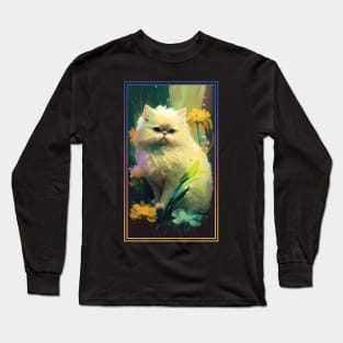 Persian Cat Vibrant Tropical Flower Tall Digital Oil Painting Portrait 3 Long Sleeve T-Shirt